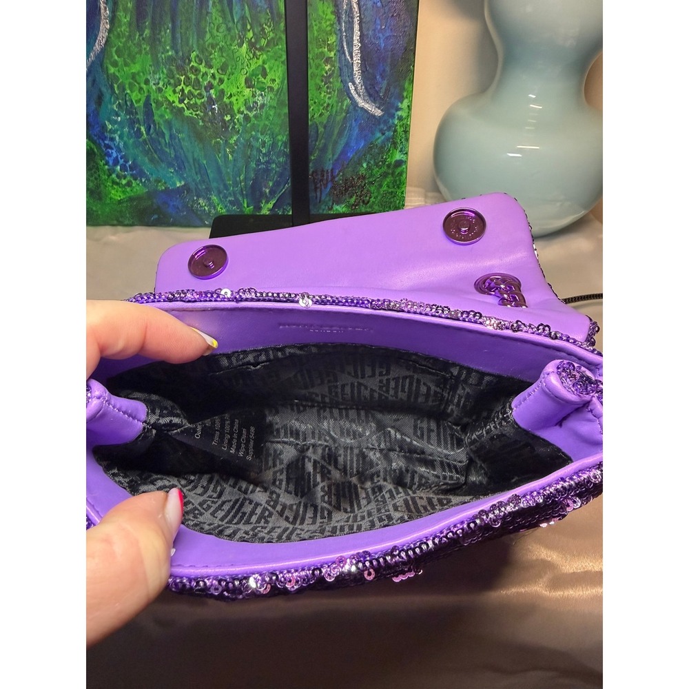 Kurt Geiger London Mini Kensington Purple Sequin Eagle Head Crossbody Bag - Picture 8 of 10